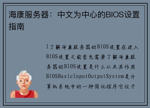 海康服务器：中文为中心的BIOS设置指南